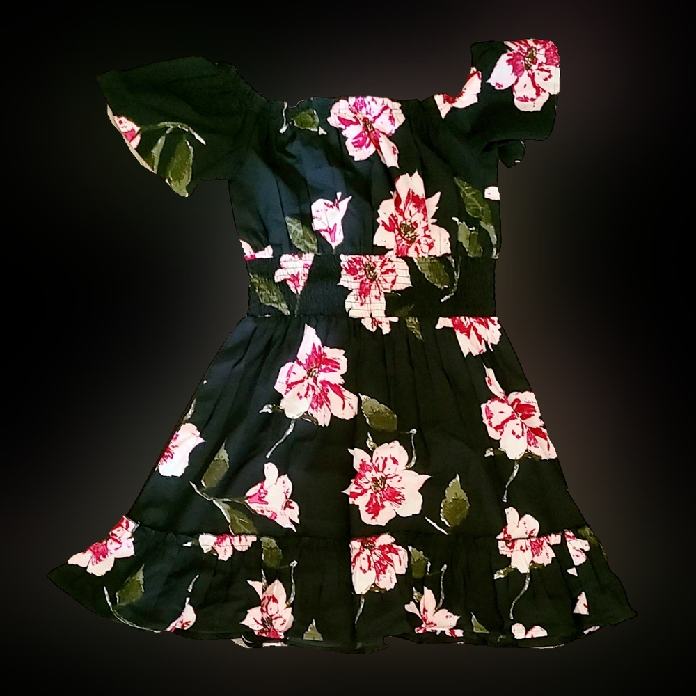 Floral Black and Pink Mini Dress